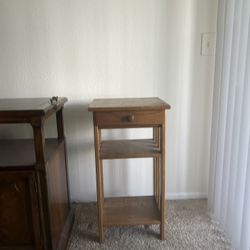 Wooden Side Table with Drawer and Shelves