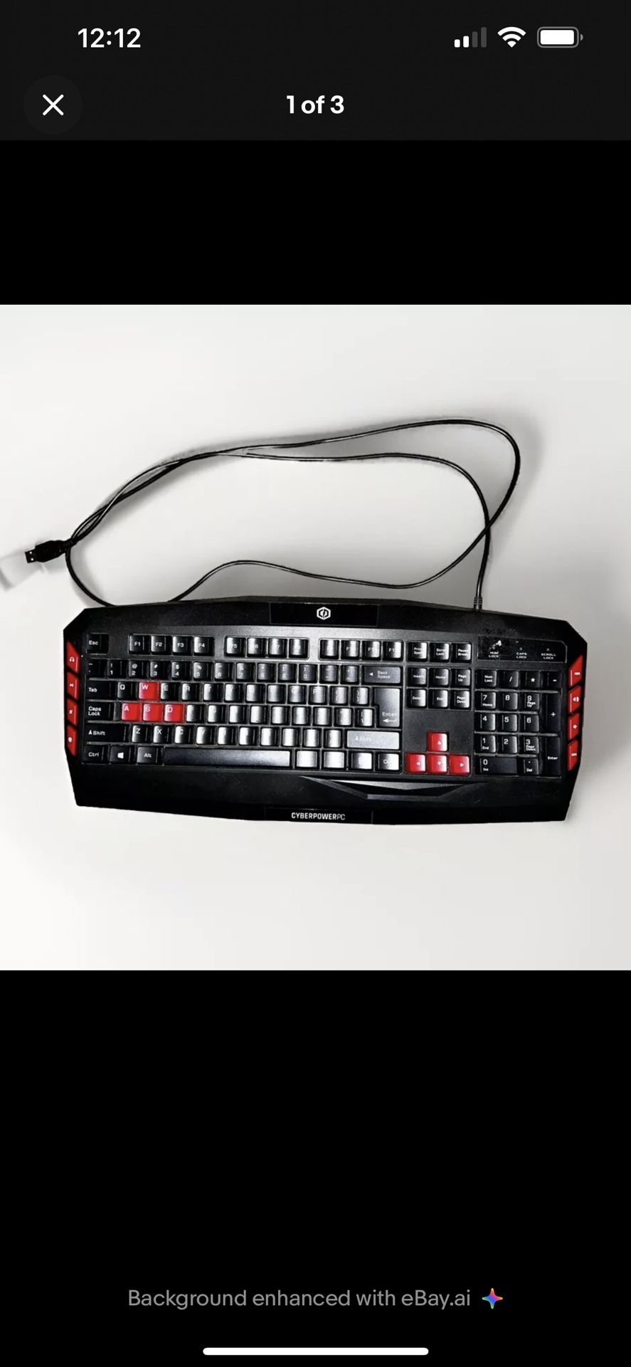 CyberPowerPC Multimedia Gaming Keyboard Wired USB Black/Red Tested Works Cord