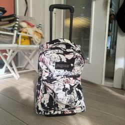 Jansport Skull & Rose Rolling Backpack Suitcase