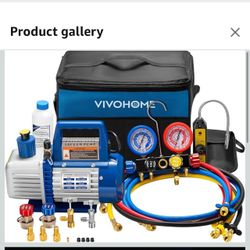 VIVOHOME Upgraded 1/3 HP 4 CFM 1 Stage AC Vacuum Pump and 4 Way Gauge Set HVAC Vacuum Pump Kit with Leak Detector 5ft Hoses for R134a R410a R12 R22 R5