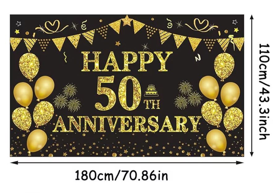 Banner 50 Anniversary Decor Balloons, Like New, Black And Gold