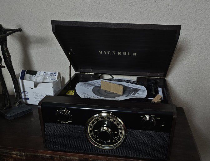 Victrola Metropolitan Mid Century 4-in-1 Bluetooth Record Player & Multimedia Center with Built-in Speakers - 3-Speed Turntable, AM/FM Radio, Wireless