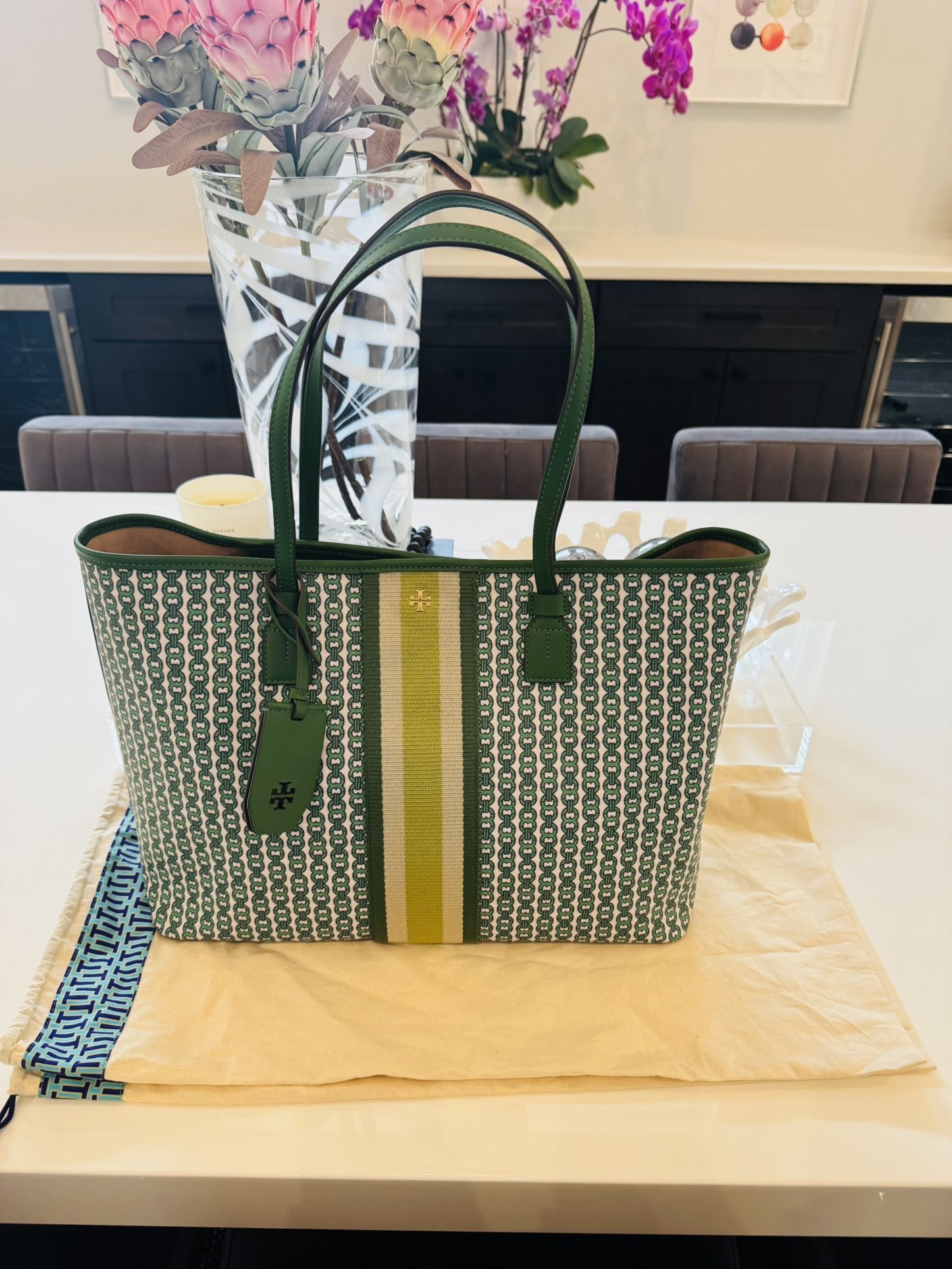 Tory Burch T Monogram Tote- Green