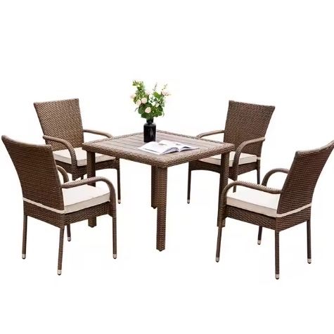 Outdoor Stackable 5 Piece Dining Set in Oyster Grey 
