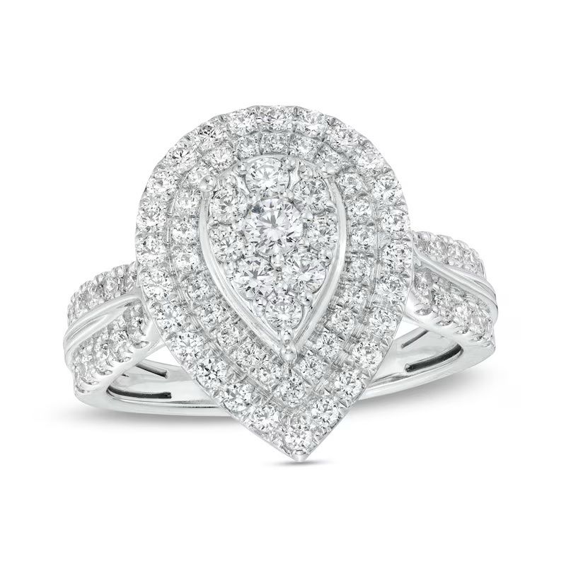 Genuine Zales 1 CT Pear-Shaped Multi-Diamond Engagement Ring 10K White Gold Size 7.5