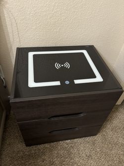 Modern LED Nightstands with Wireless Charging – Set of 2 (Dark Brown)