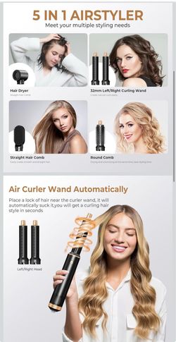 🔥Brand new🔥 5 in 1 Blow Dryer Brush Set, Detachable Hair Dryer Brush & Hot Air Styler, Auto Air Curling Wrap Styler, Ionic Hair Styling Tools for St