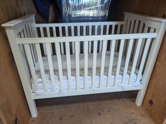 White Wooden Baby Crib with Mattress