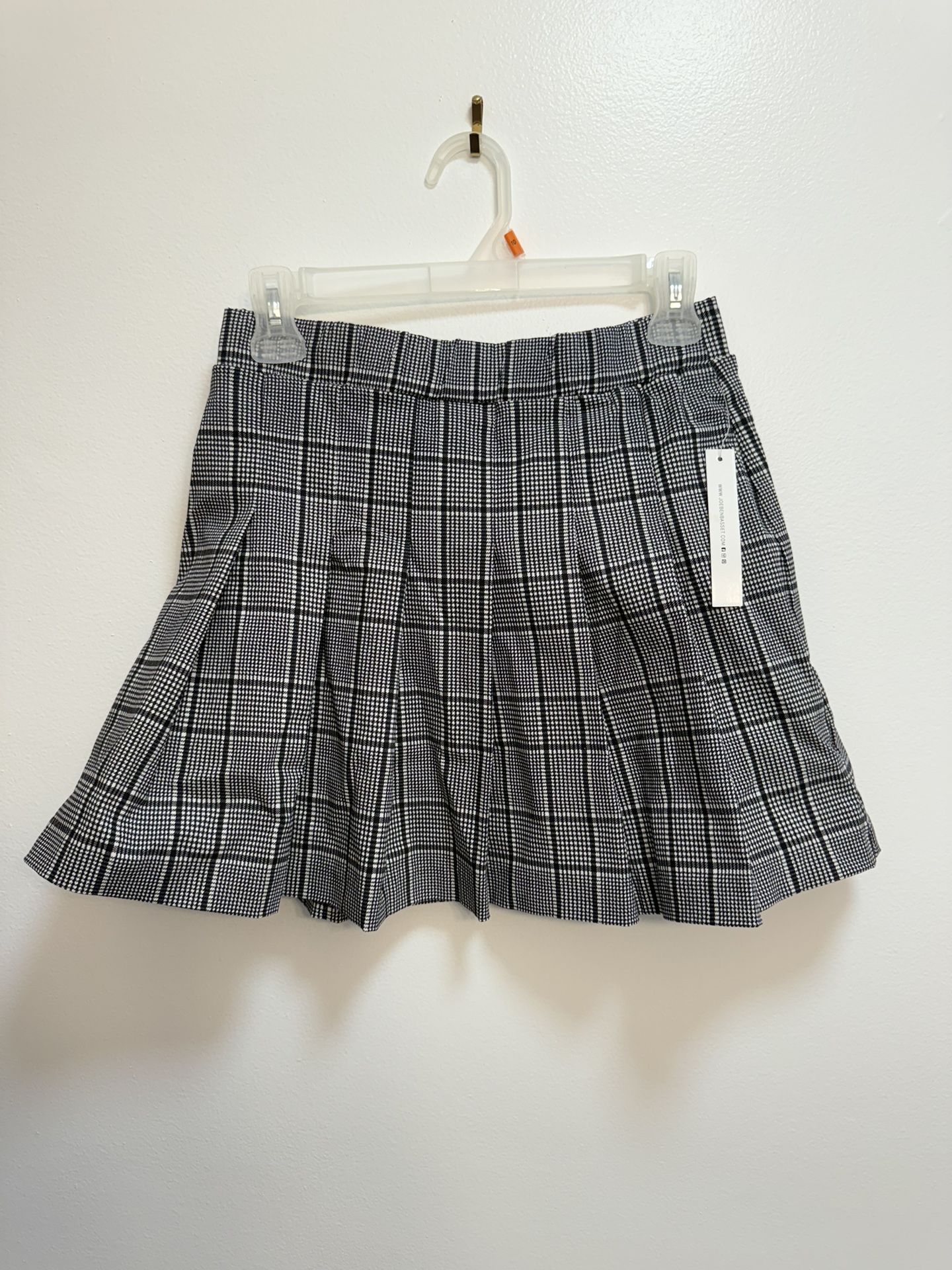 SMALL JOE BENBASSET BLACK WHITE PLAID PLEATED SKIRT MINI STRETCH PREPPY GOTH size M