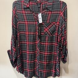 Intro Love The Fit Women Plaid Button Shirt/1X/nwt