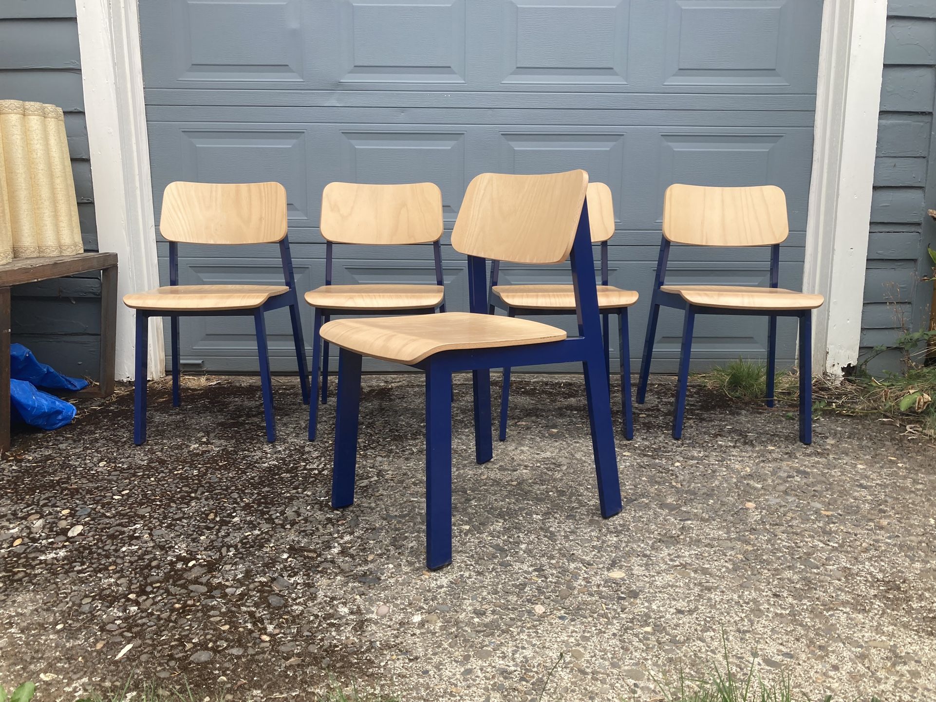 Grand Rapids Sadie Chair Plywood Mid Century Modern Industrial Dining Commercial USA Danish MCM VTG USED 5 Chairs Set Metal Wood Natural