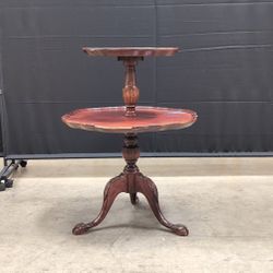 Vintage Two-Tiered Scalloped Wood Accent Table