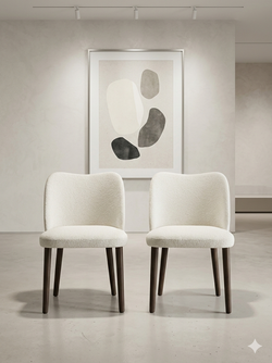 Set of 2 Modern Upholstered Fabric Side Dining Chairs with Wooden Legs