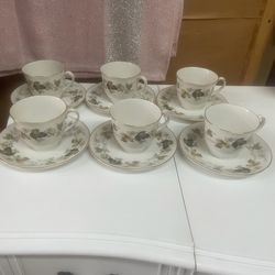 Vintage Royal Doulton English Teacups And Saucer Set Of Six 
