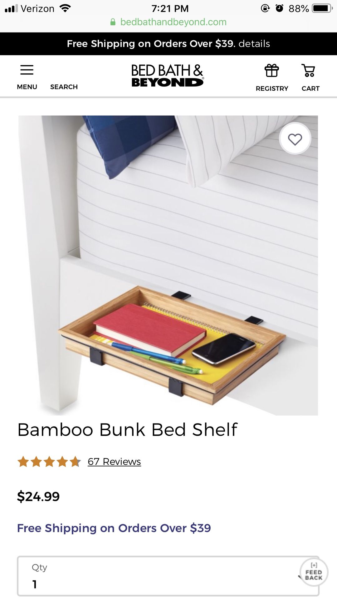 Bamboo bunk bed shelf