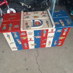 One of a kind toy box/storage box/trunk with wheels easy to move around