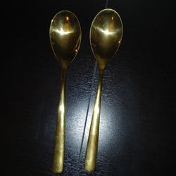 2 Gold Tone Serving Spoons