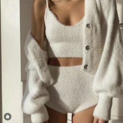 WHITE MOHAIR NEW SET SEXY 3 Pieces 