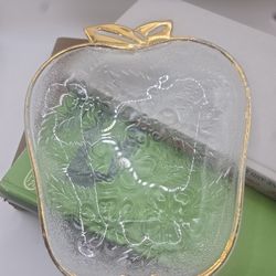 Vintage Apple Glass Dish Gold Trim
