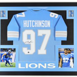 Aiden Hutchison Signed Autographed Framed Jersey Detroit Lions