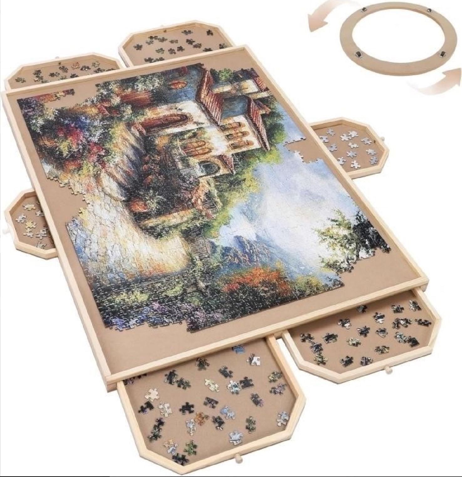 ROTATING JIGSAW PUZZLE BOARD WITH 6 DRAWERS