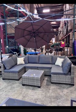 New 7 Pieces Wicker Outdoor Patio Furniture set In Navy Blue