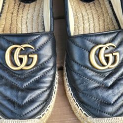 GUCCI LEATHER ESPADRILLE WITH DOUBLE G Size 39 = 9 US W