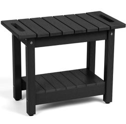 Waterproof Shower Bench, 24" Poly Lumber Shower Stool for Shaving Legs, Shower Chair Seat with Storage Shelf and Handles, Bathroom Bench for Inside Sh