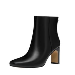 Athlefit Black Ankle Fashion Square Toe Chunky Heeled Short Booties
