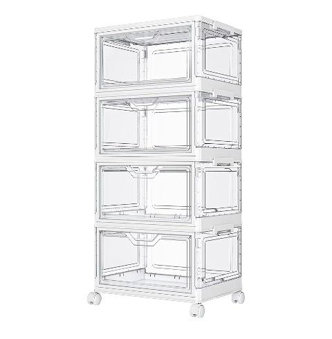 Clear Storage Bins with Lids, 4 Tier with 1 Lid Plastic Bins with Wheels, Stackable Storage Bin, Closet Organizers Box for Bedroom, Living Room, Toy ,