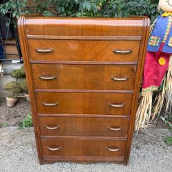 Vintage Art Deco Waterfall Tallboy Dresser