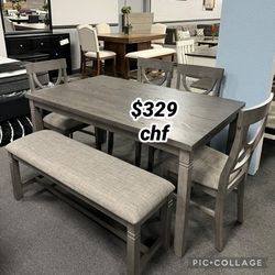 Gray Solid Wood 6 Piece Solid Wood Dining Table Set  // Thanksgiving Sale !