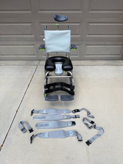 RAZ-AT Attendant Shower Commode Chair Tilt-in-Space w/ Toilet Pan & Accessories