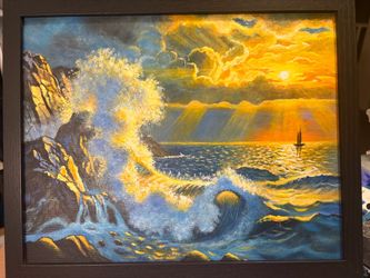 Hand painted acrylic shore and beach scene