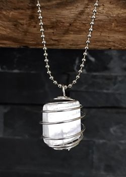 Gorgeous Handmade Silver-Wrapped Selenite 1 3/4" Pendant w/ 26" Ball Chain ~ New!