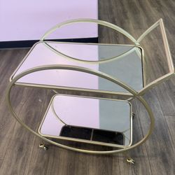 Gold Bar Cart with Mirrored Shelves