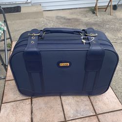 Premium Navy Faux-Leather Train Case w/ Removable Inner Pouch