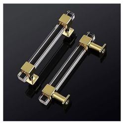 3-3/4 Inch Kitchen Bathroom Cabinet Handles Gold Modern Drawer Pulls 5 Pack Acrylic new
