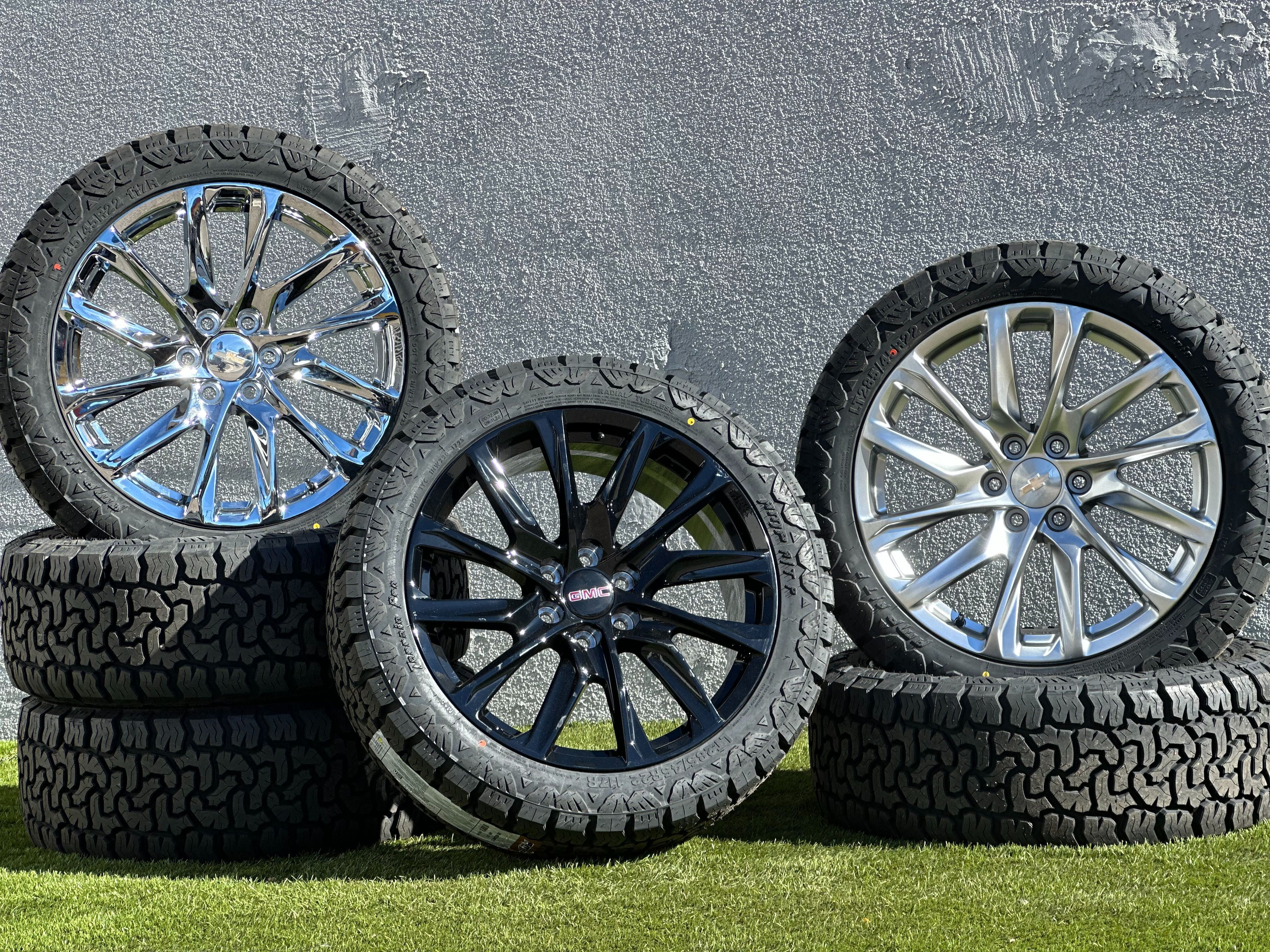 New 22" GMC Yukon Replica Wheels 6x5.5 Chevy Silverado Sierra Rims 285/45R22 Tires A/T Escalade QX80