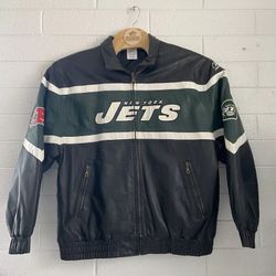  Vintage Reebok New York Jets Leather Jacket Quilted Pattern Inside Men’s X-Large 