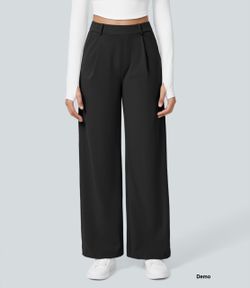 Halara Flex™ DayStretch High Waisted Pocket Straight Leg Work Pants - Black (Petite; Small)