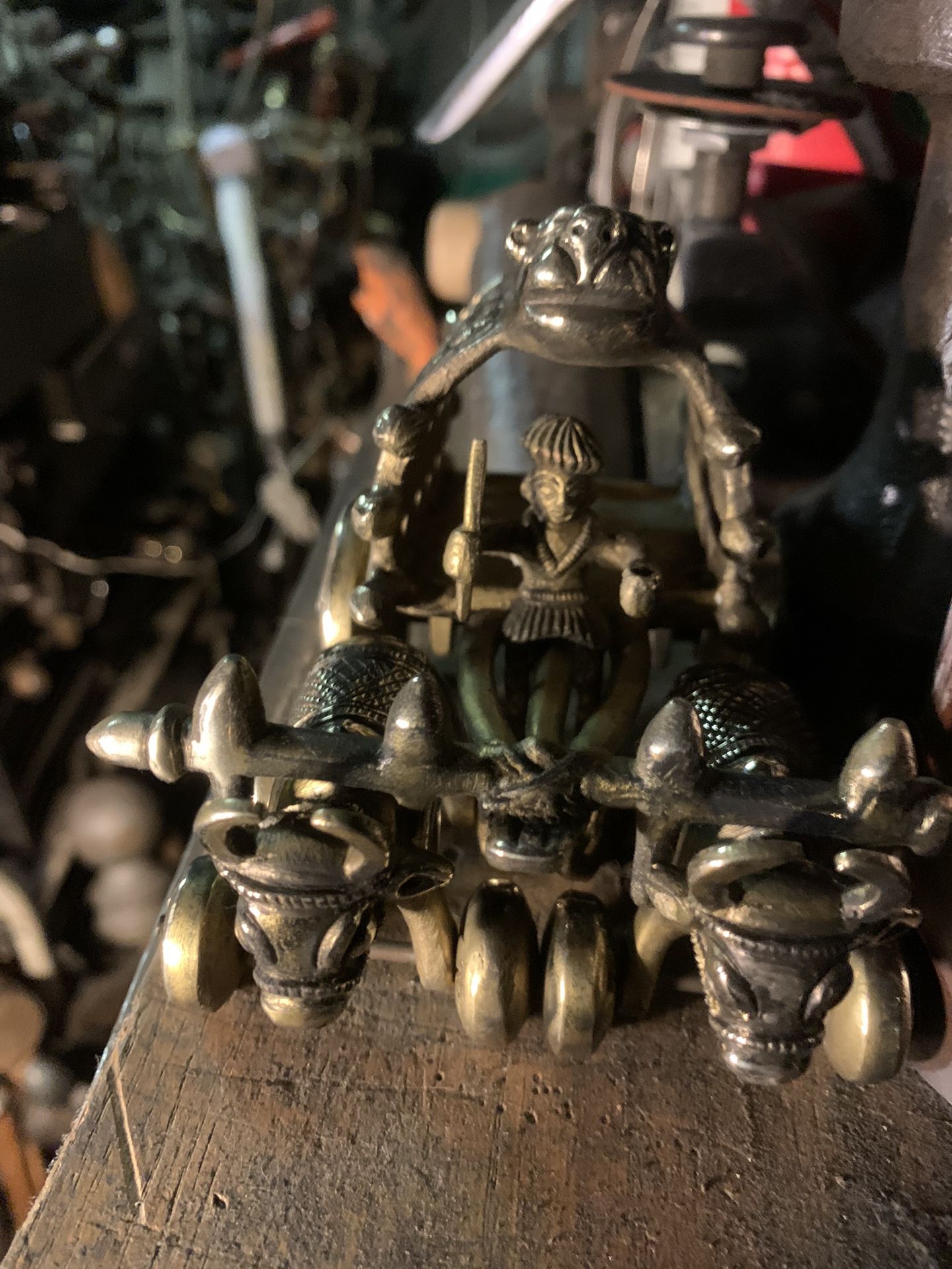 Brass Boy On Cart With Two Farm Animals