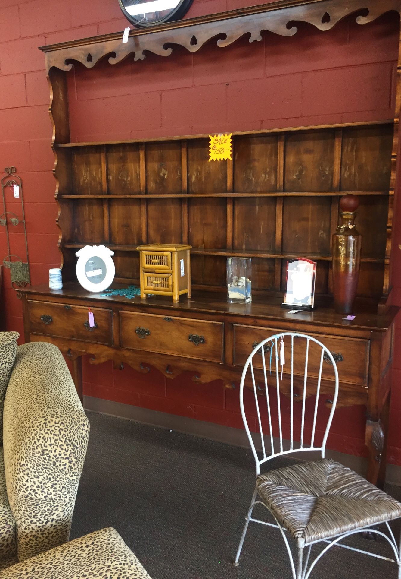 Large hutch pine vintage side buffet