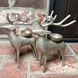 Vintage Silver Plated Set of two Reindeers Candle Holders