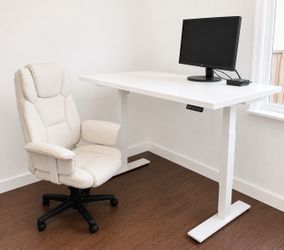 White Adjustable Standing Desk + Executive Office Chair – Excellent Condition