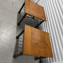 Industrial Wood & Metal End Tables – Set of 2