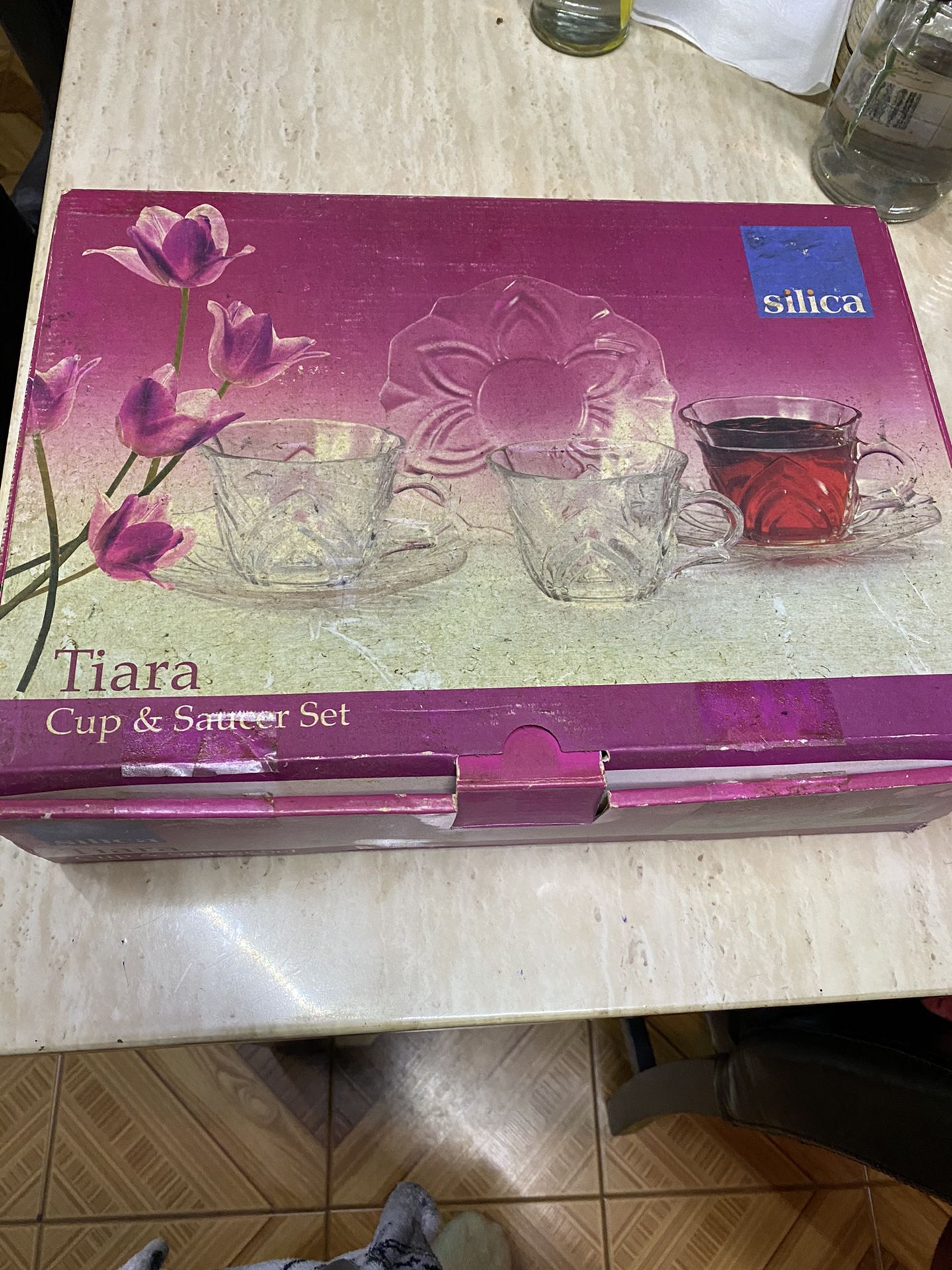 New 6 glass Tiara cup With saucer set of 6