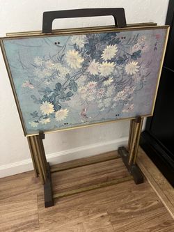 Floral TV Tray Table Set with Stand
