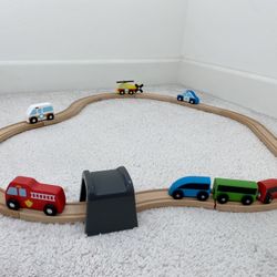Wood Toy Track and Wood Vehicles for Kids