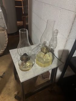 Vintage Glass Oil Kerosene Lamps Set of 2